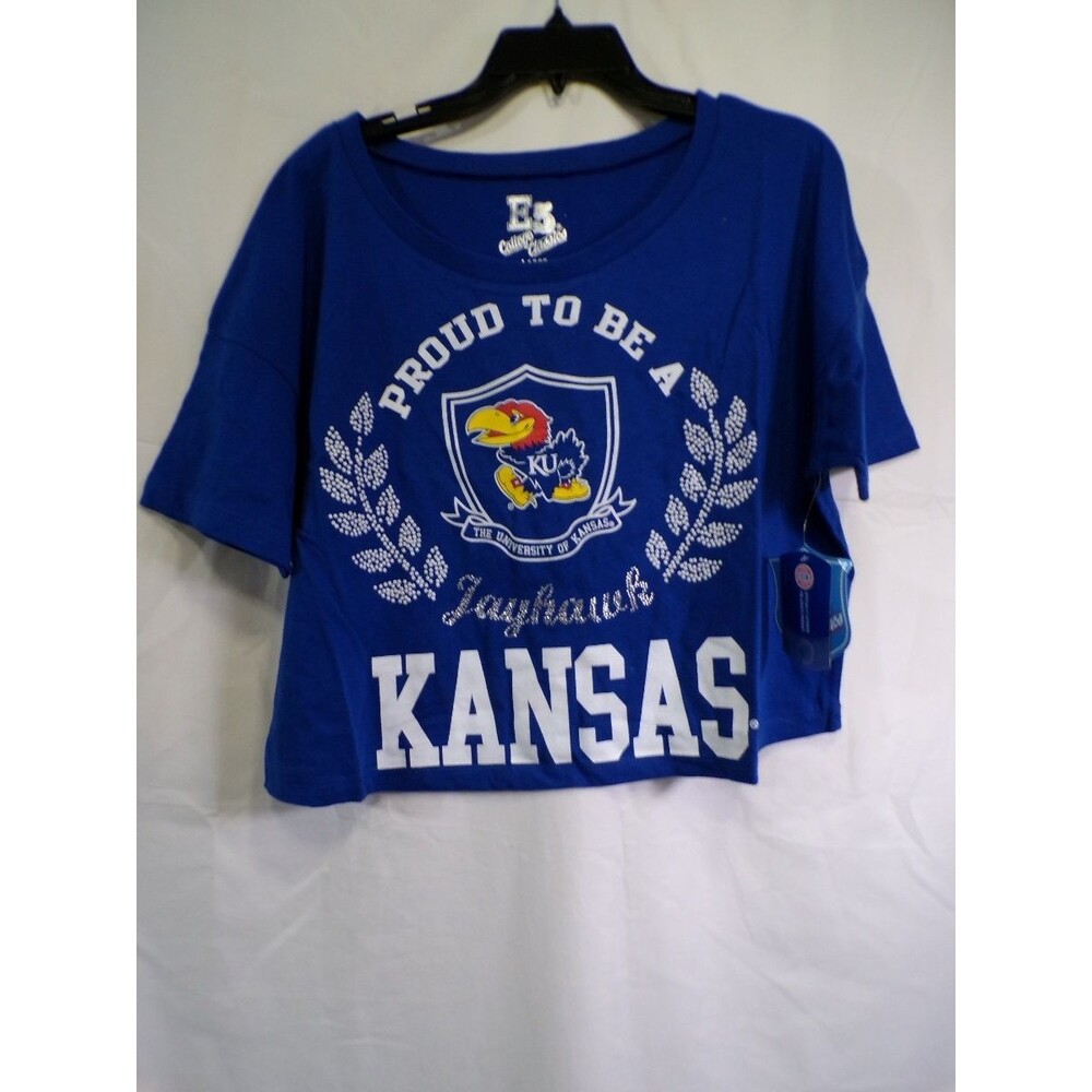 E5 College Classics Women's Kansas Jayhawks Cropped T-Shirt Large Royal Blue
